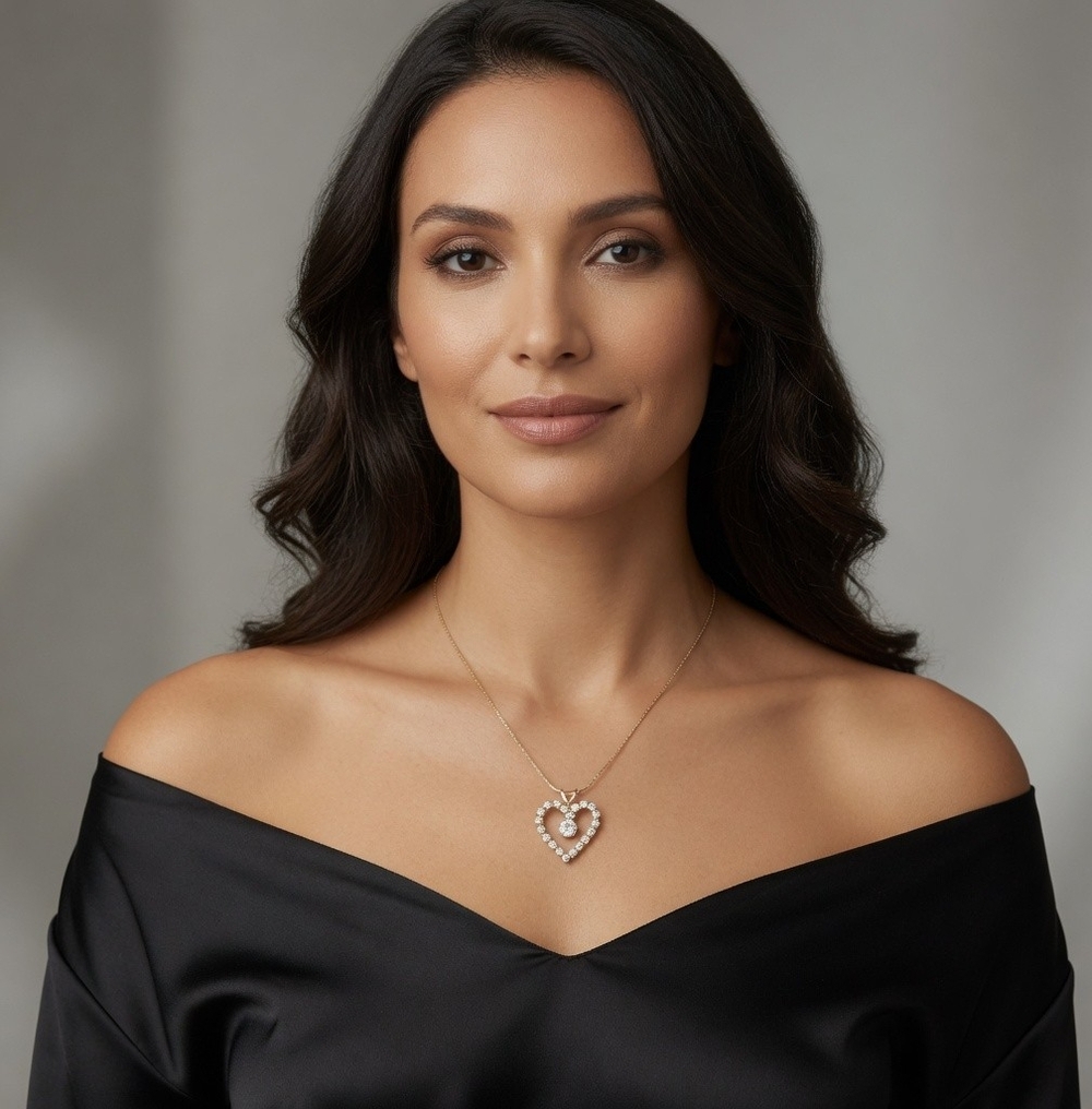 Vintage 14K Gold Plated White Crystal Heart Pendant Chain Necklace NIB